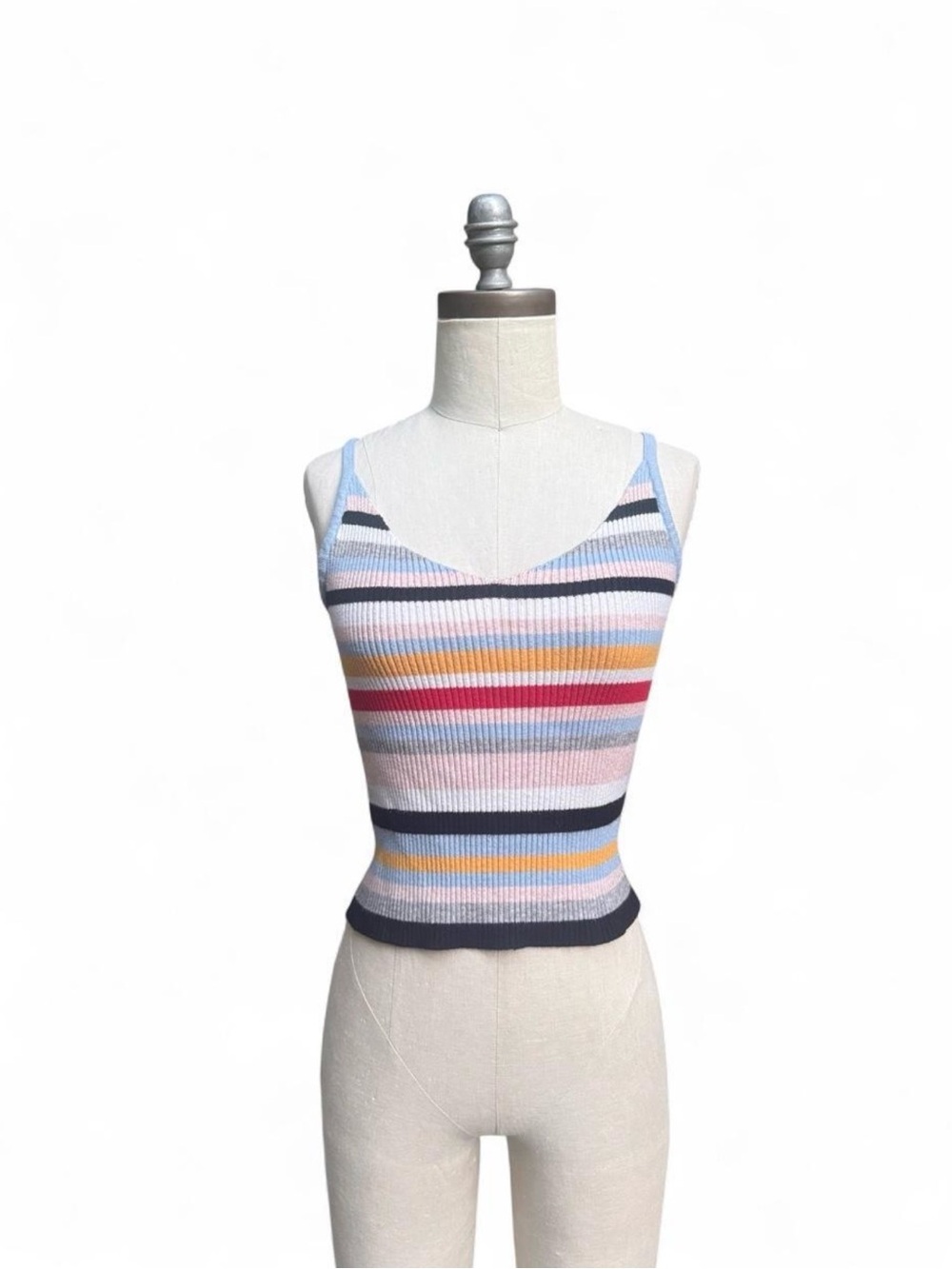 Cotton Emporium Multi-Stripe Ribbed V-Neck Knit Cami preppy bloke